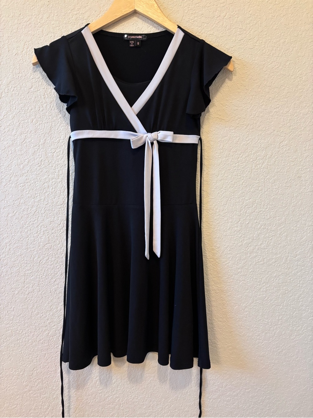 My Michelle Retro Black and White Trim Girls' Dress with Bow Size 8